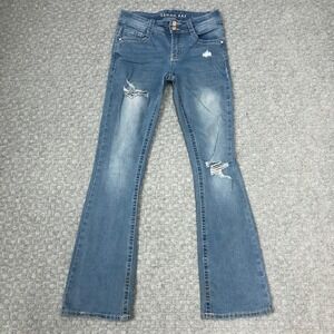 Gemma Rae Jeans Womens 5/27 Blue Distressed Bootcut Denim Bling Flap Pockets